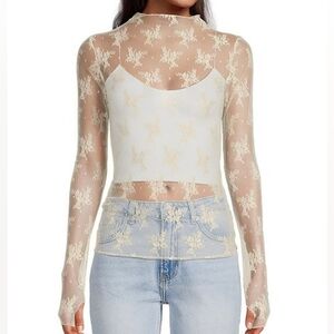 Free People Cream Sheer Lace Top